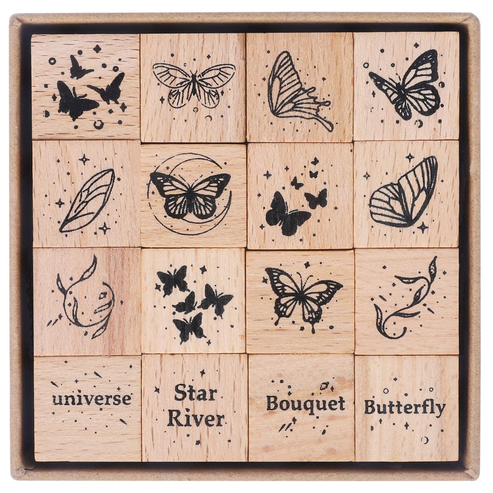 HASTHIP 16Pcs Vintage Wooden Rubber Stamps, Butterfly & Wings Decorative Stamp for Arts and Crafts, Journals, Card Making, Scrapbooking, Invitations HASTHIP 16Pcs Vintage Wooden Rubber Stamps, Butterfly & Wings Decorative Stamp for Arts and Crafts, Journals, Card Making, Scrapbooking, Invitations